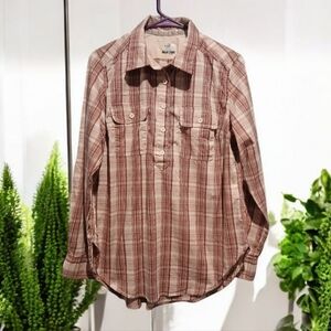 Ridgecut Pink Tan Plaid 1/2 Button Up  Long Sleeved Womans size Medium Camp core
